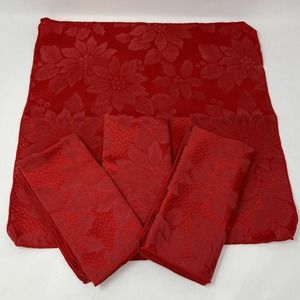 4 Red 16" Fabric Napkins Floral Flowers Poinsettias Christmas Holiday Everyday